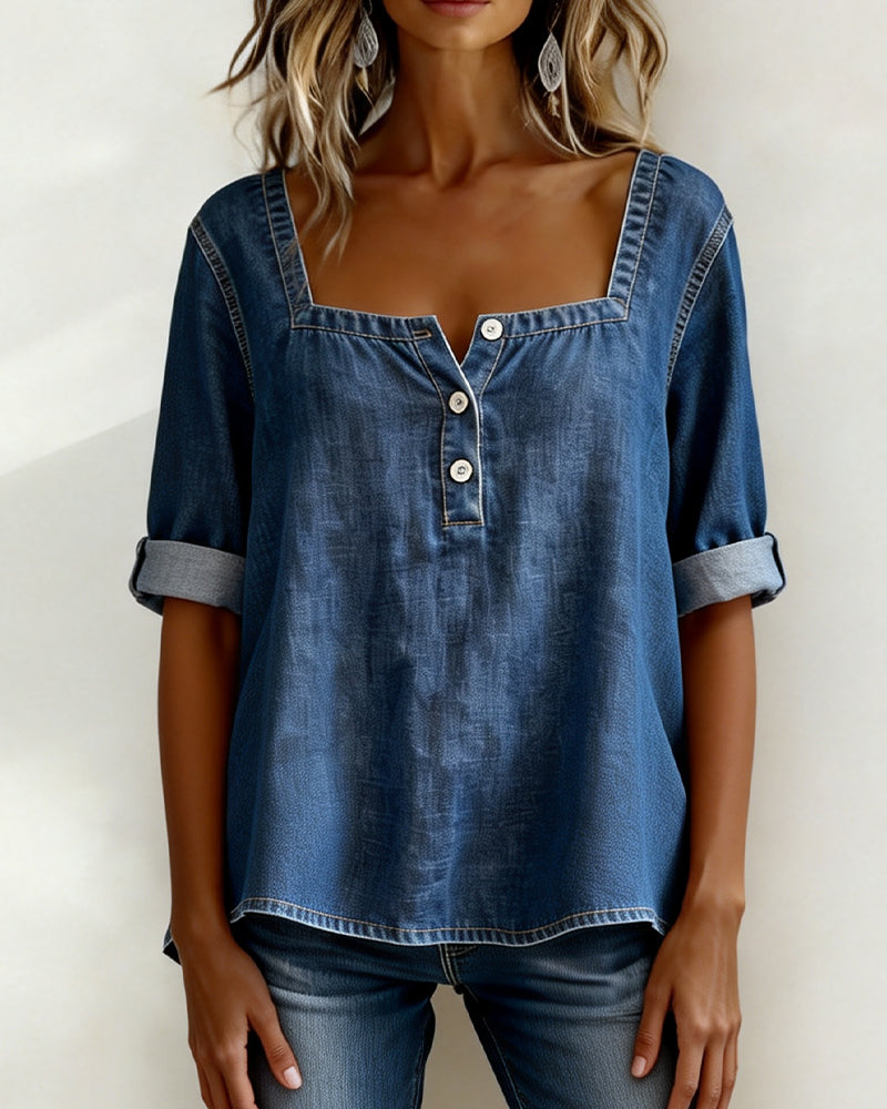 Avelia™ | Camicia in denim con colletto quadrato
