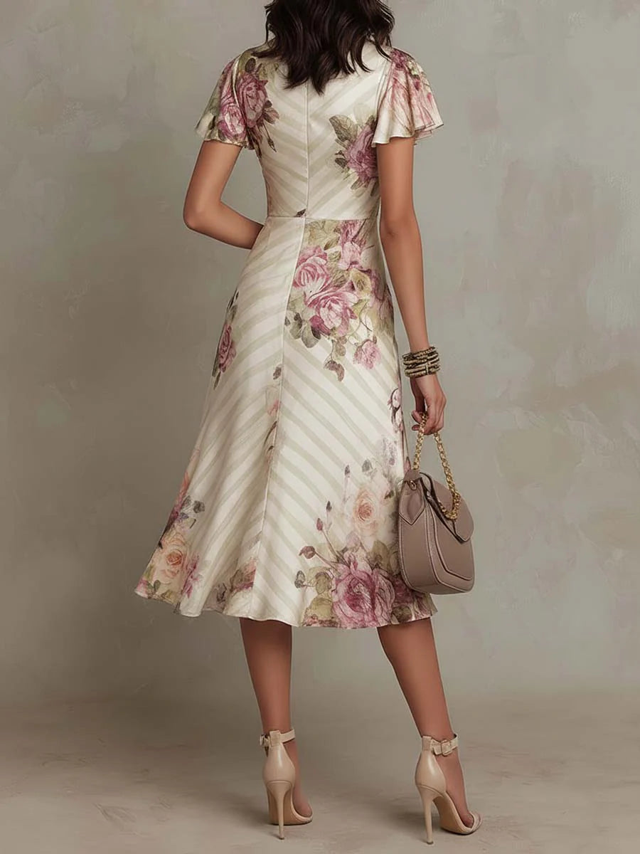 Sibanna · Abito midi floreale vintage in chiffon avorio