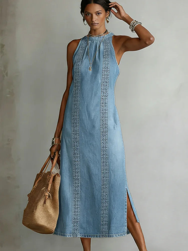Julia™ | Vestido denim con encaje retro