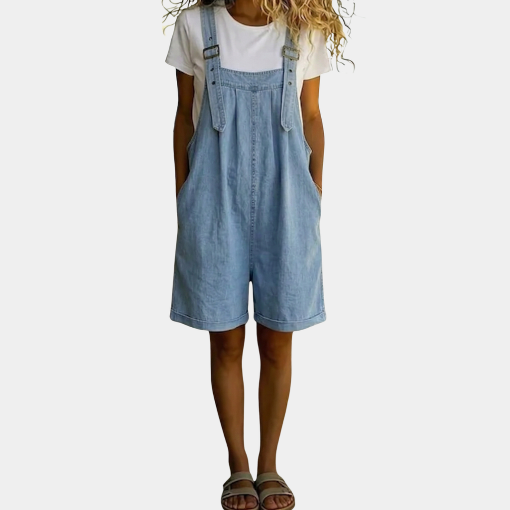 Clara™ | Salopette corta in denim azzurro