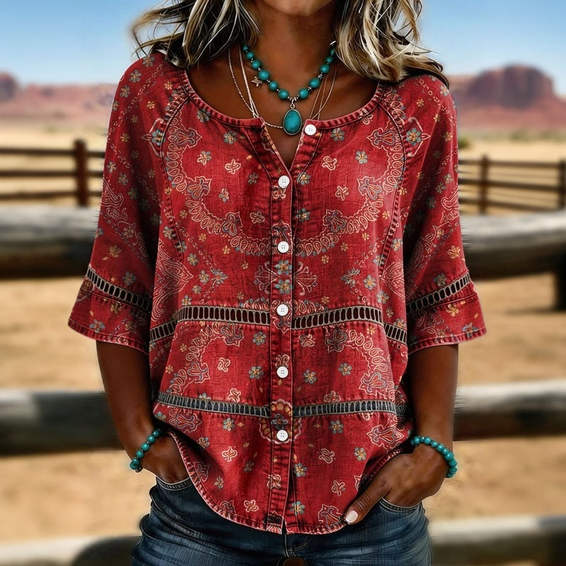 Camicia Vintage con Stampa Etnica e Bottoni