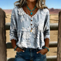 Blusa Vintage con Stampa Floreale e Bottoni