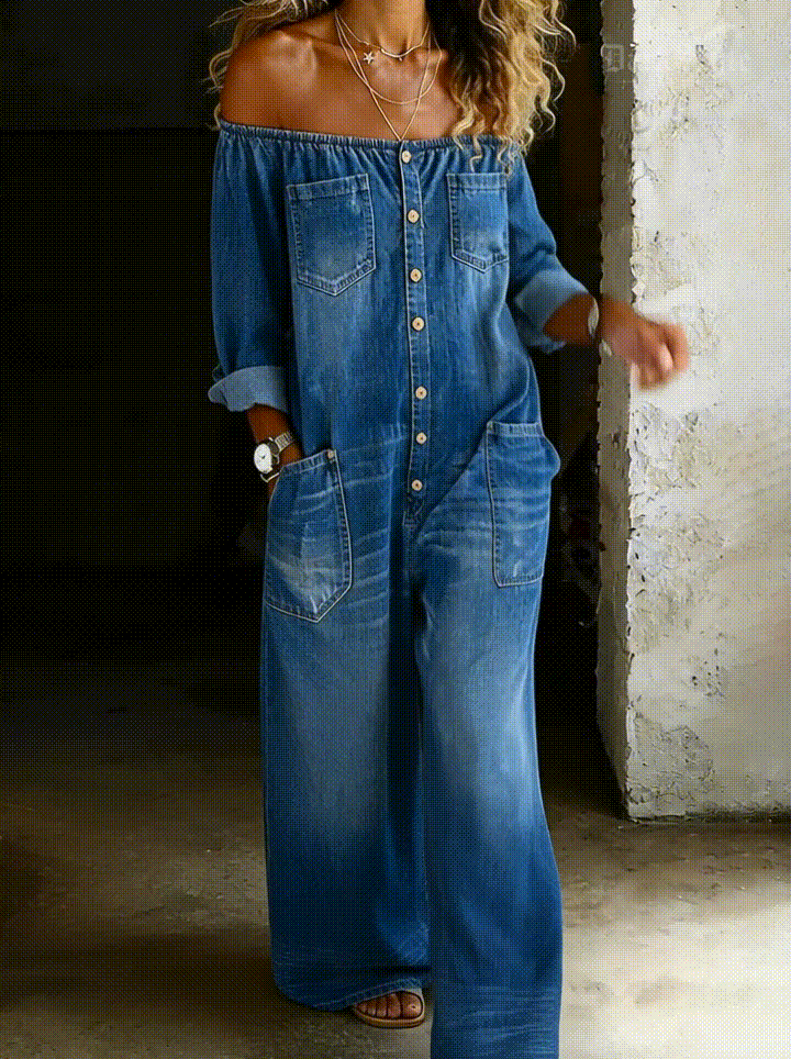 Elena™ | Mono denim con hombros descubiertos