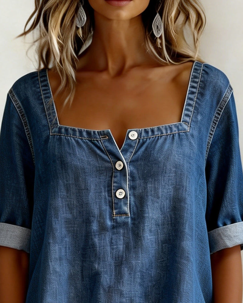 Avelia™ | Camicia in denim con colletto quadrato