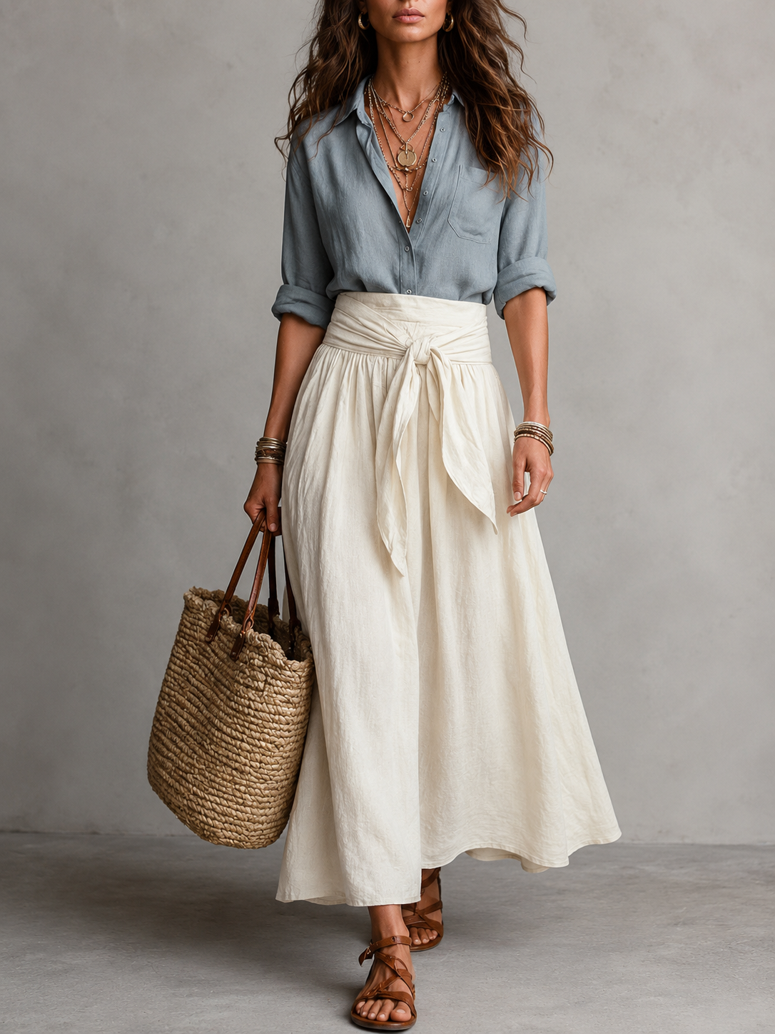 Vera™ | Completo Due Pezzi: Top Nero e Gonna Midi Verde Oliva