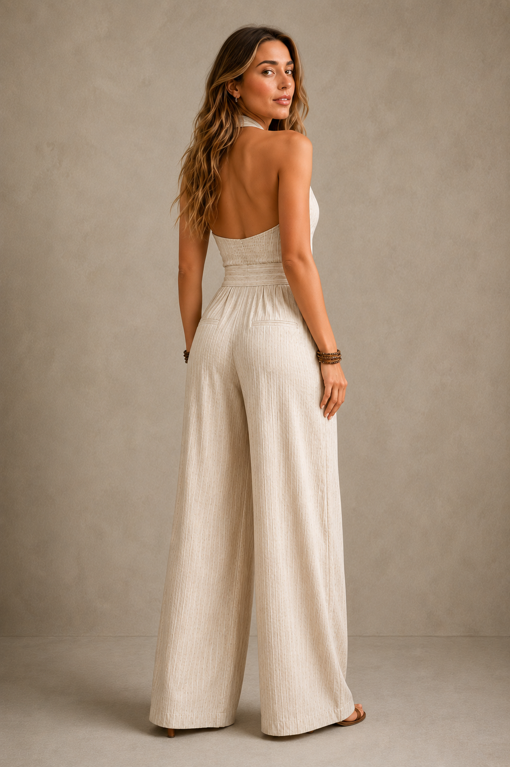 Bianca — Mono de lino y algodón con escote cruzado elegante