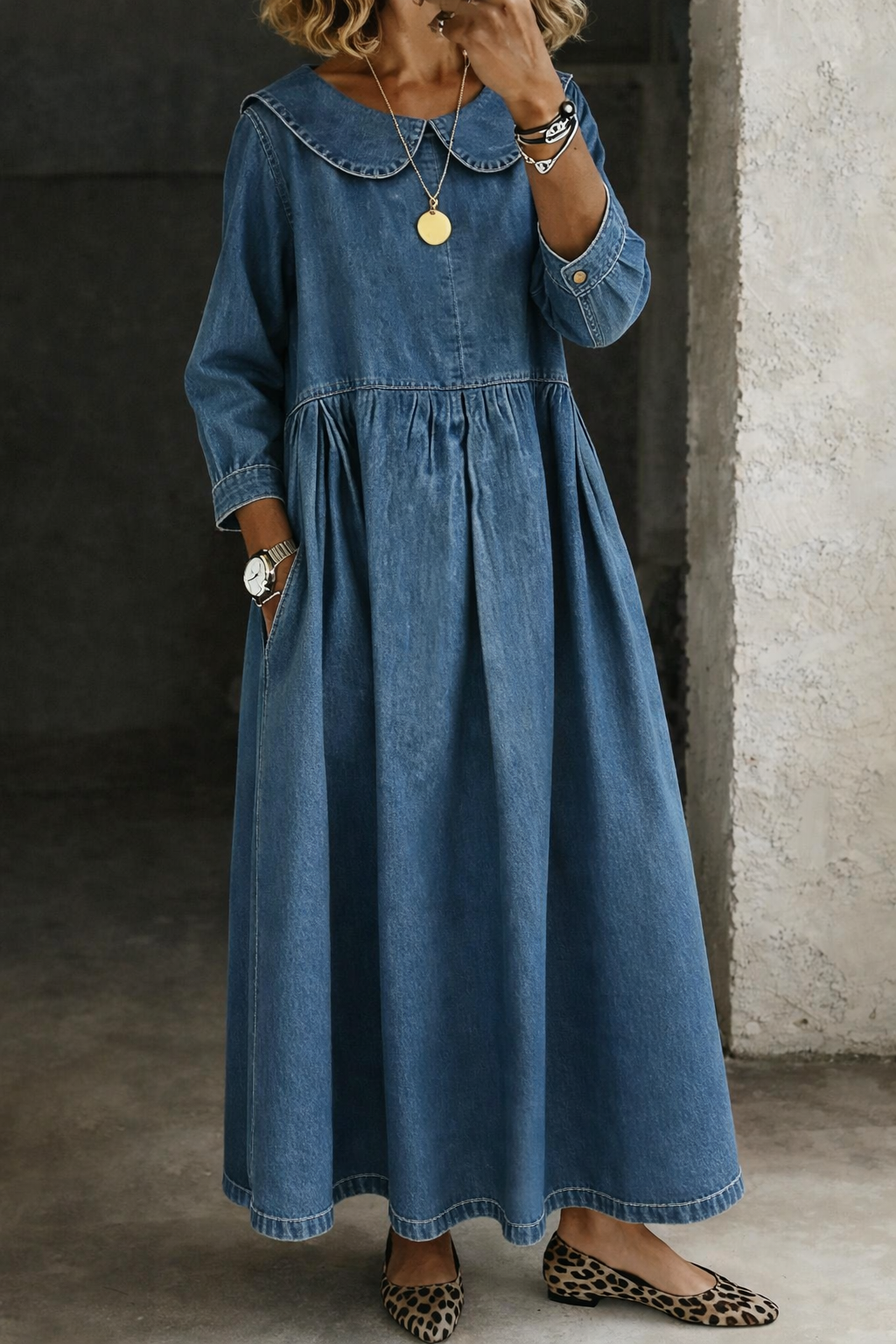Clara™ | Abito in denim con colletto alla Peter Pan