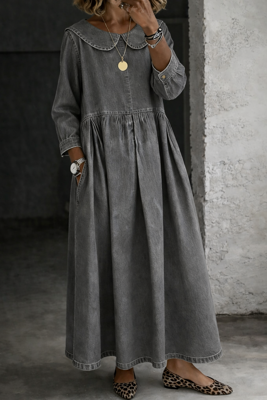 Clara™ | Vestido vaquero con cuello Peter Pan