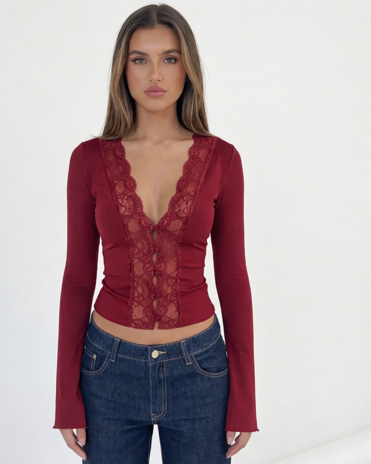 AMARA | Top Muse in pizzo a maniche lunghe