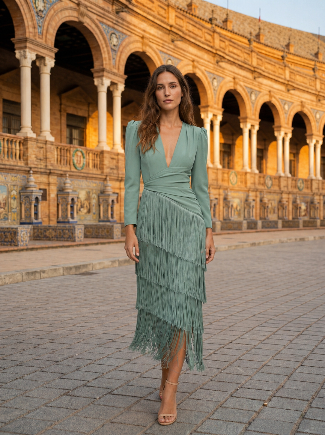 Clara | Abito elegante con frange e maniche