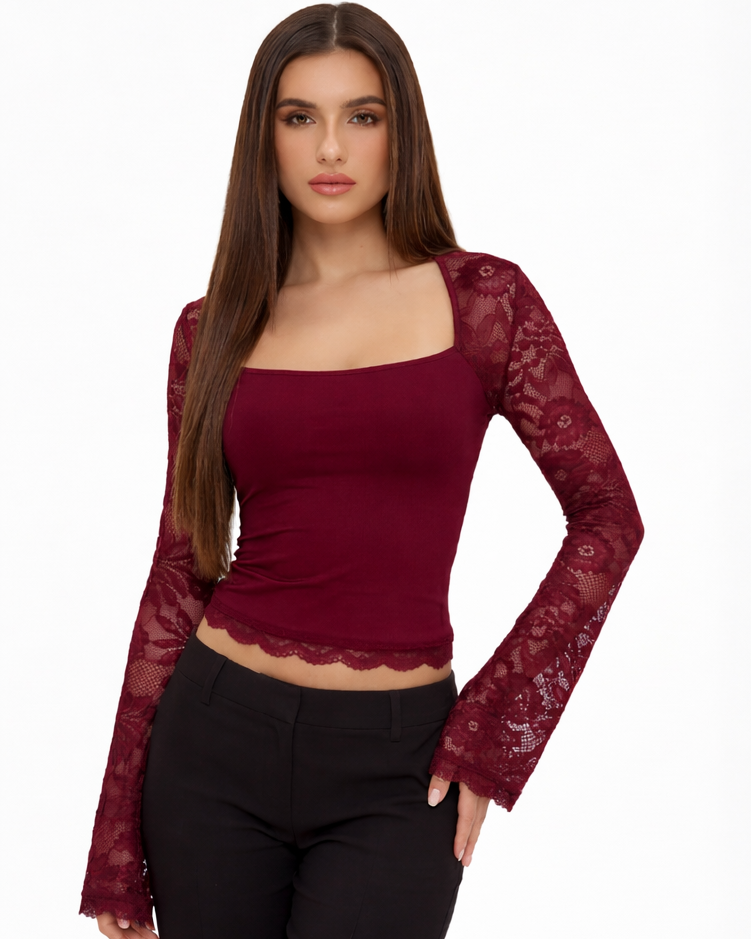 AMARA | Top a maniche lunghe in pizzo