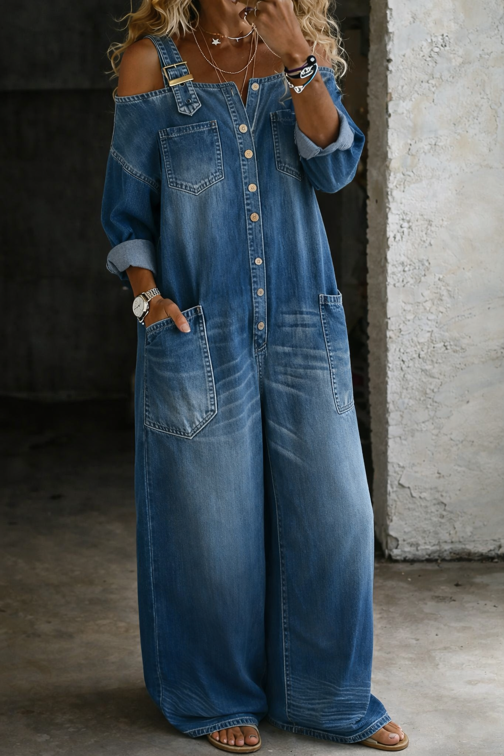 Stephanie™ | Tuta in denim con spalle scoperte