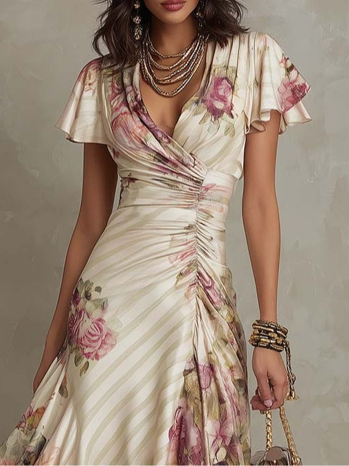 Sibanna · Abito midi floreale vintage in chiffon avorio