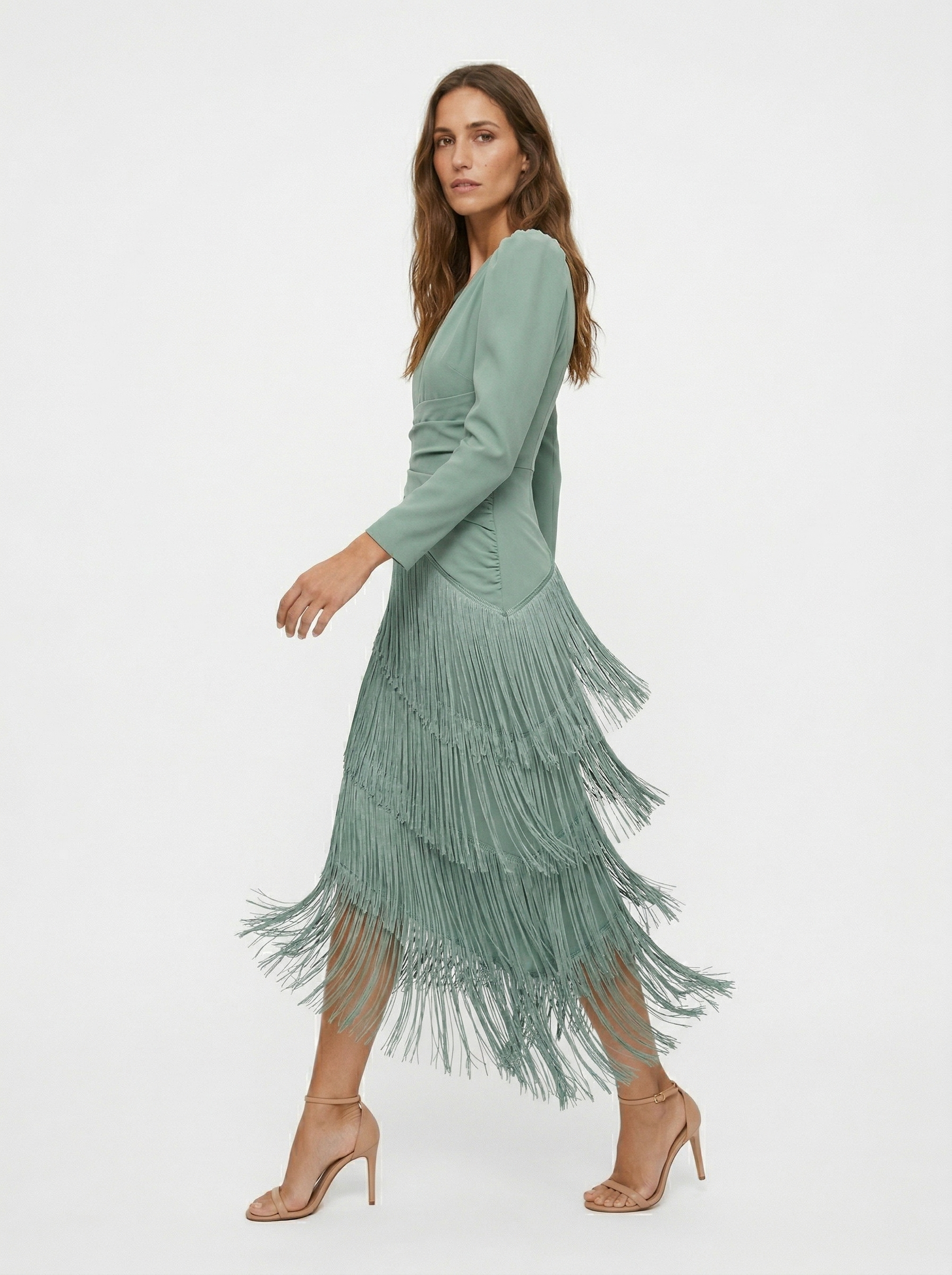 Clara | Abito elegante con frange e maniche