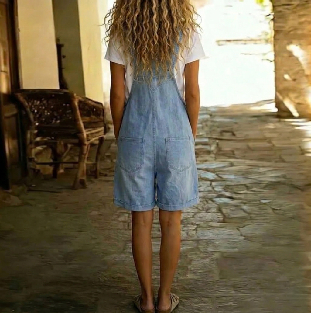 Clara™ | Salopette corta in denim azzurro