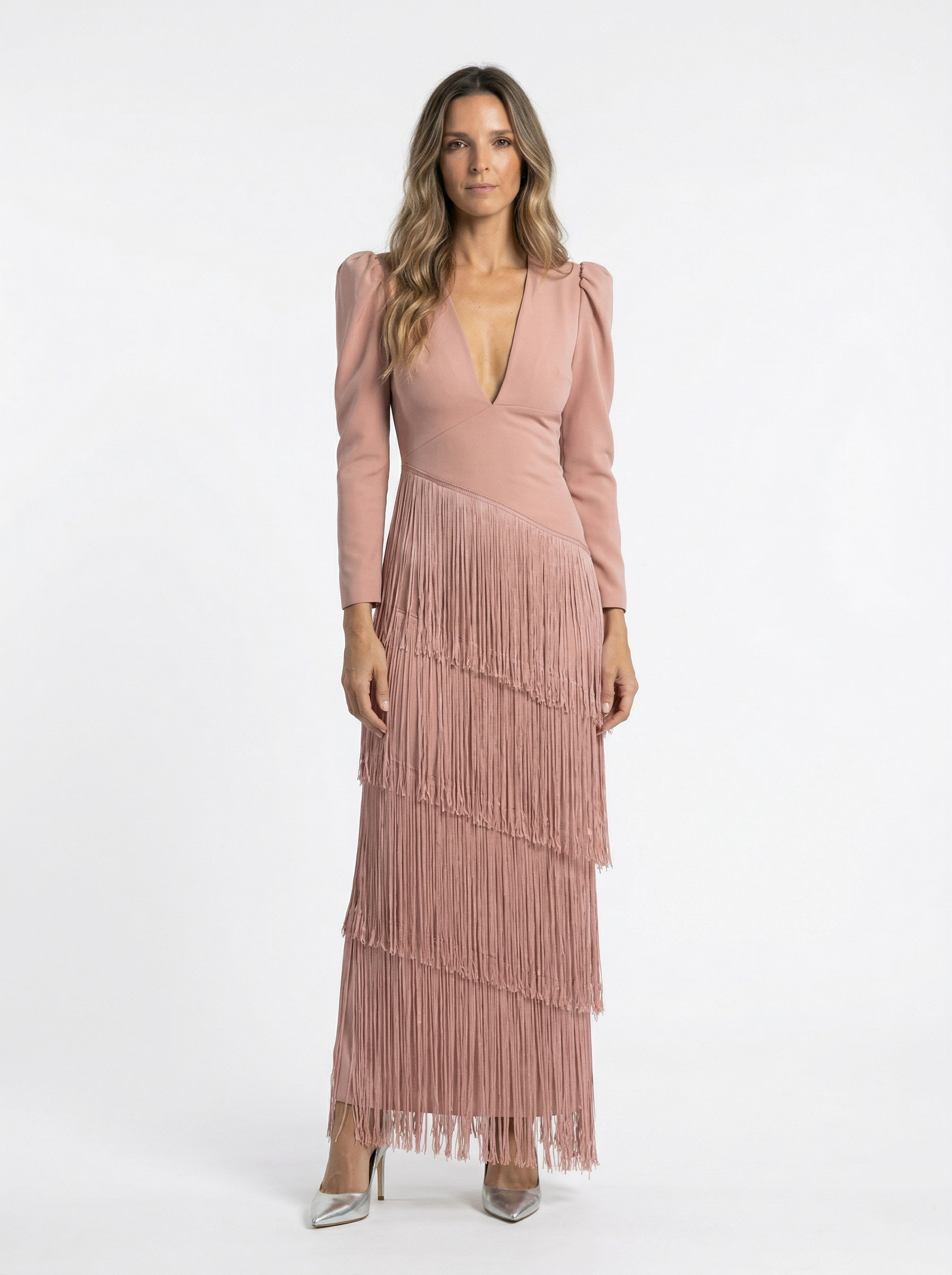 Clara | Abito elegante con frange e maniche