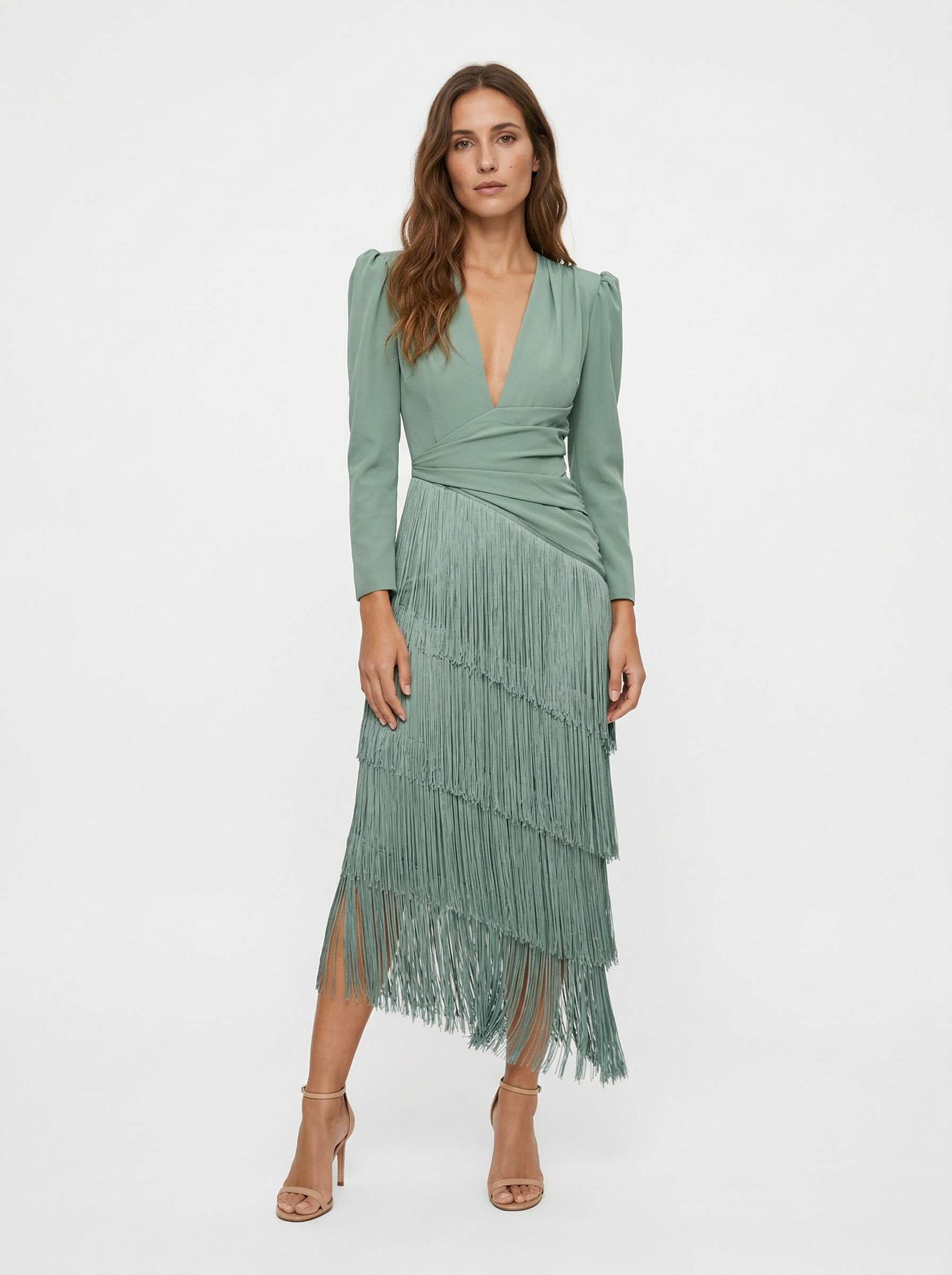 Clara | Abito elegante con frange e maniche