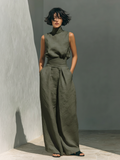 Maria - Completo di t-shirt minimalista a gamba larga in cotone e lino e pantaloni da donna