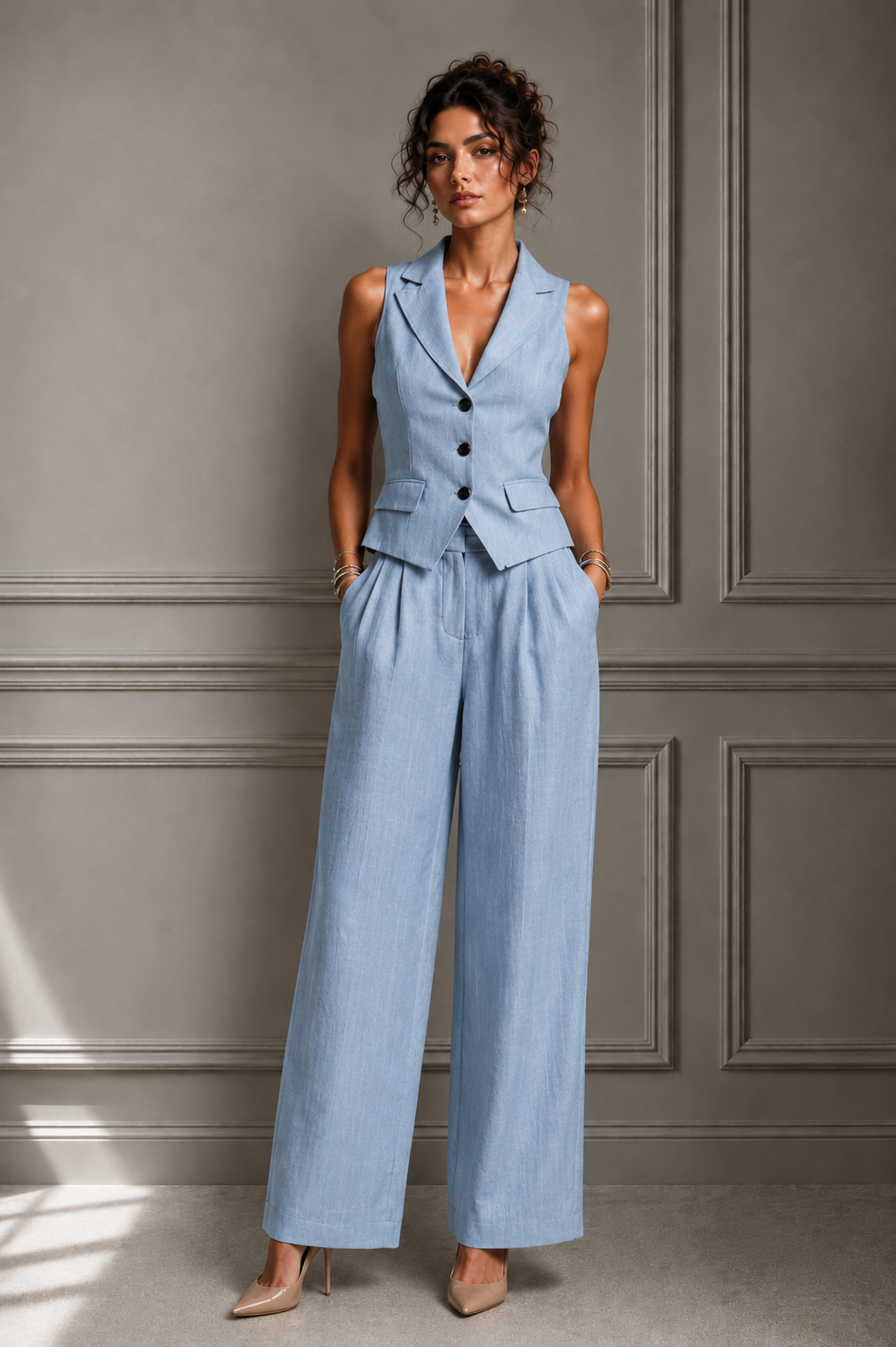 CAROLINA | Completo da donna due pezzi con scollo a V e bottoni