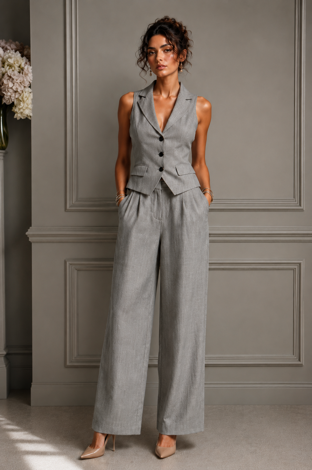 CAROLINA | Completo da donna due pezzi con scollo a V e bottoni