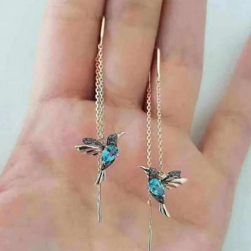 Orecchini con colibrì smaltato e zirconi