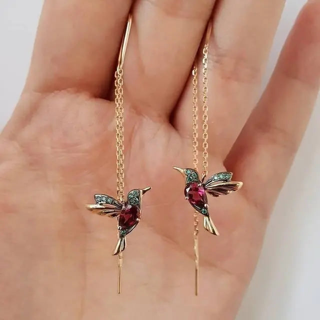 Orecchini con colibrì smaltato e zirconi