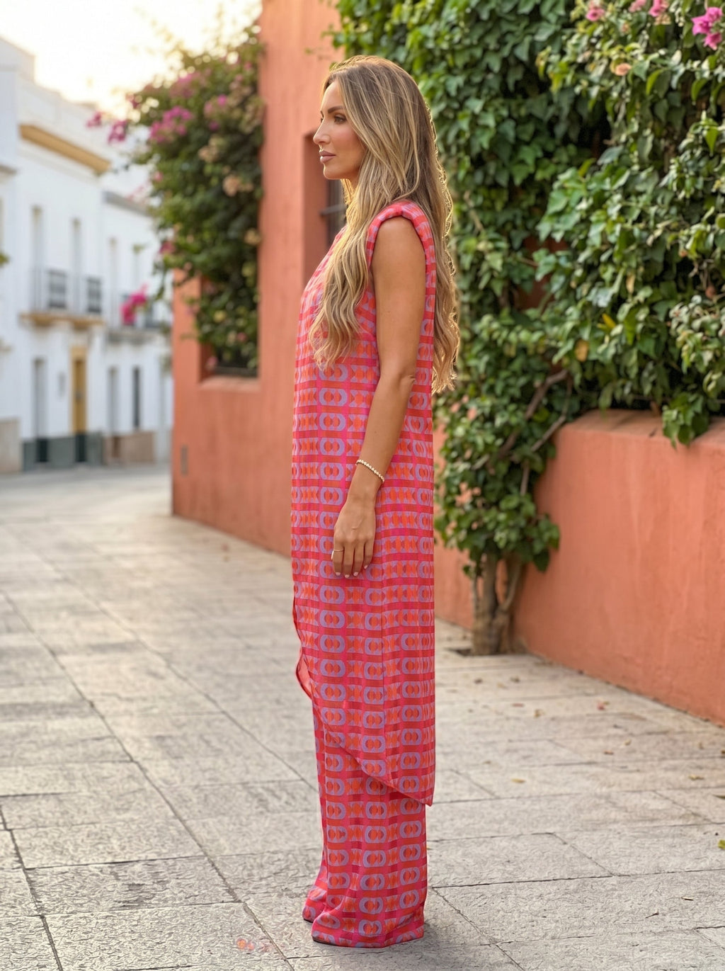 Vera | Completo tunica fluida e pantaloni palazzo con stampa retrò