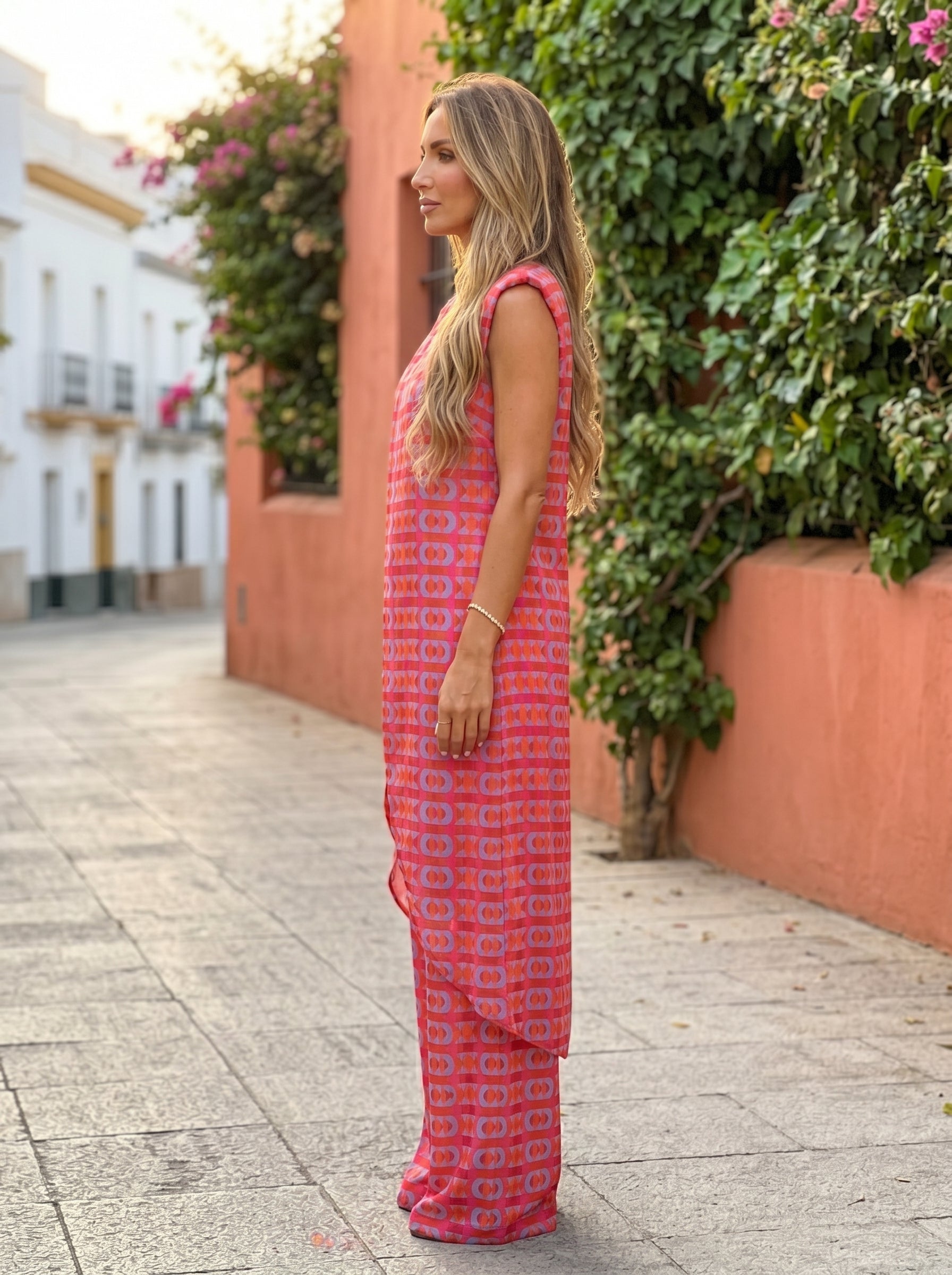 Vera | Completo tunica fluida e pantaloni palazzo con stampa retrò