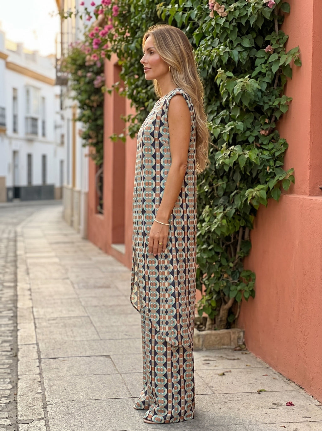 Vera | Completo tunica fluida e pantaloni palazzo con stampa retrò