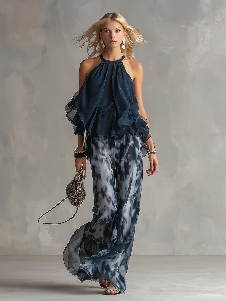 Set Sibanna in chiffon blu navy