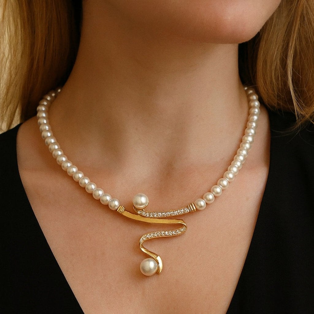 Elegante parure di collana e bracciale di perle naturali