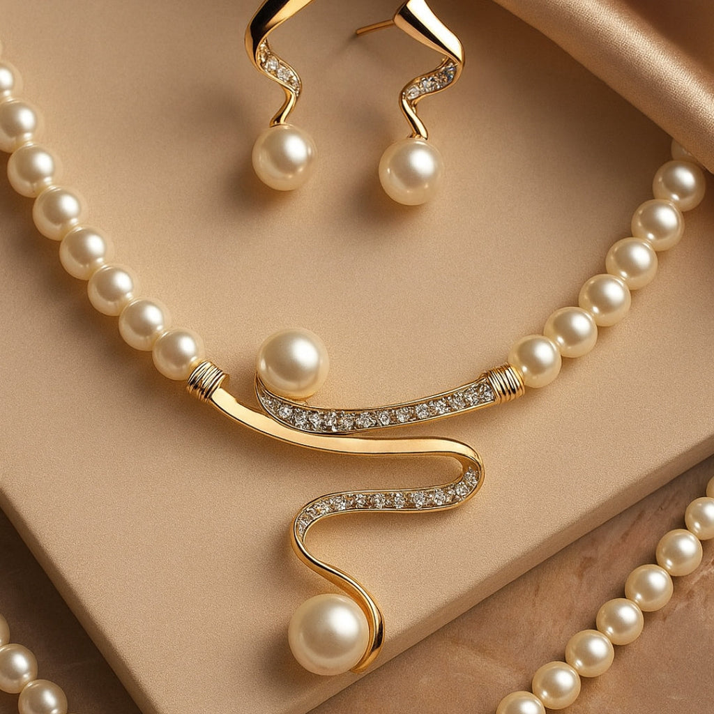 Elegante parure di collana e bracciale di perle naturali