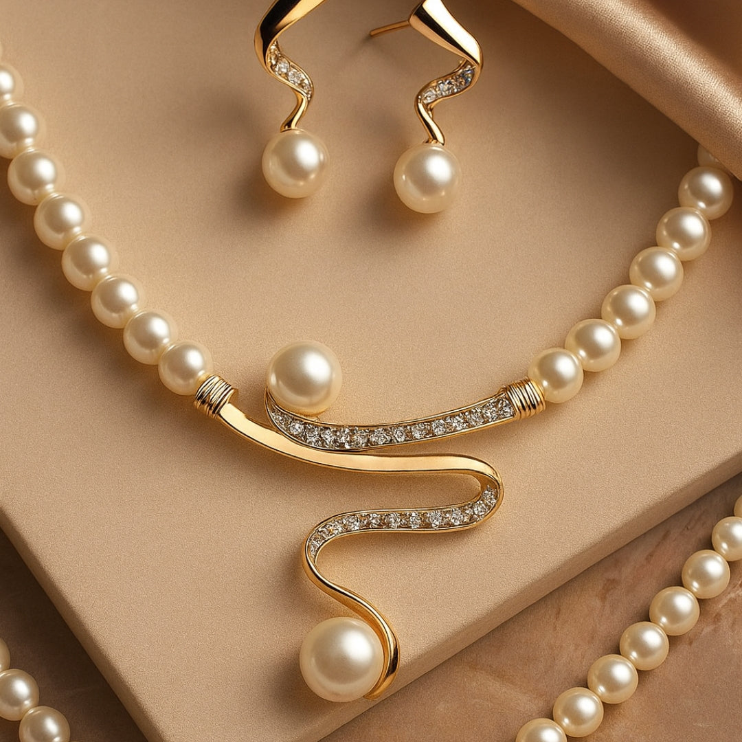 Elegante parure di collana e bracciale di perle naturali