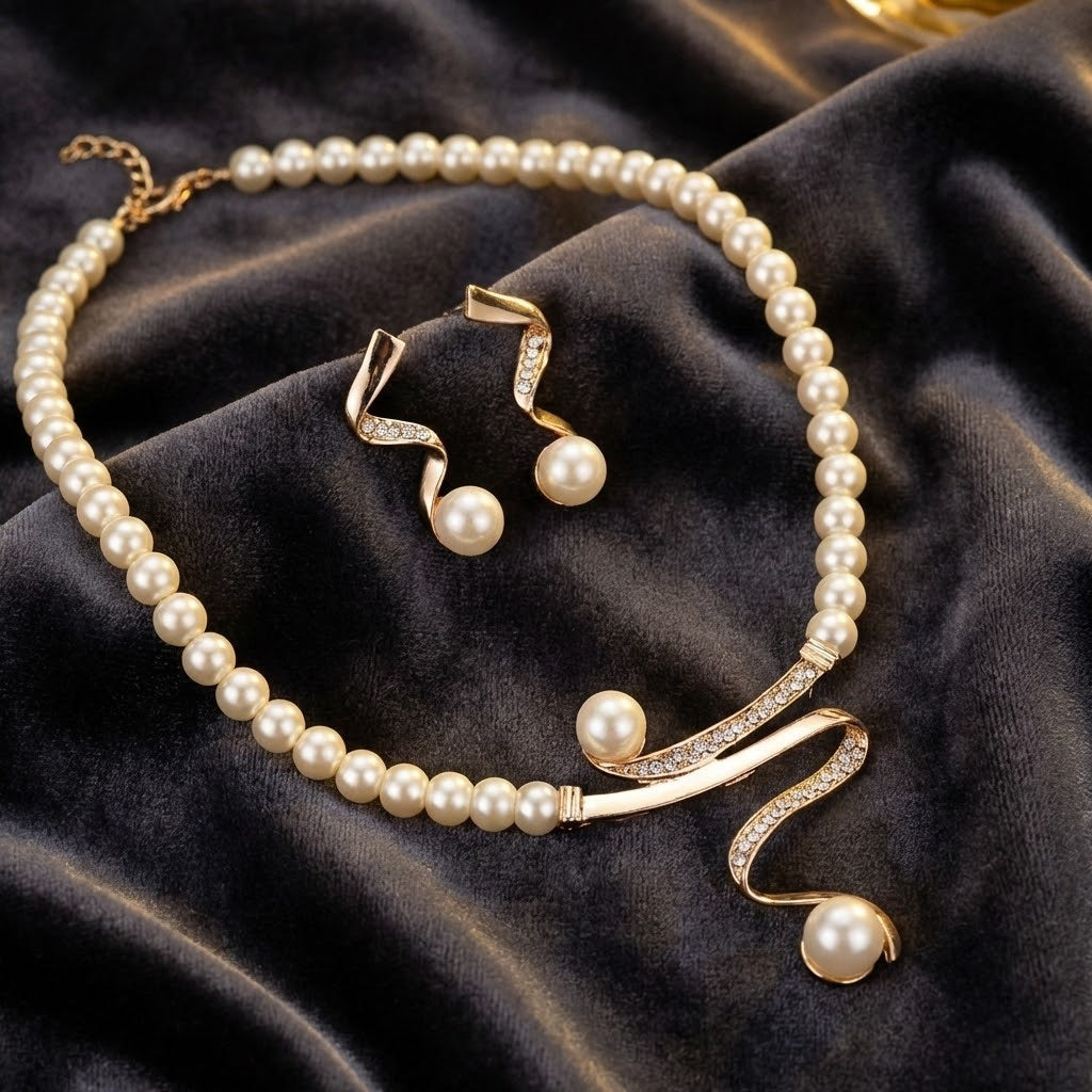 Elegante parure di collana e bracciale di perle naturali