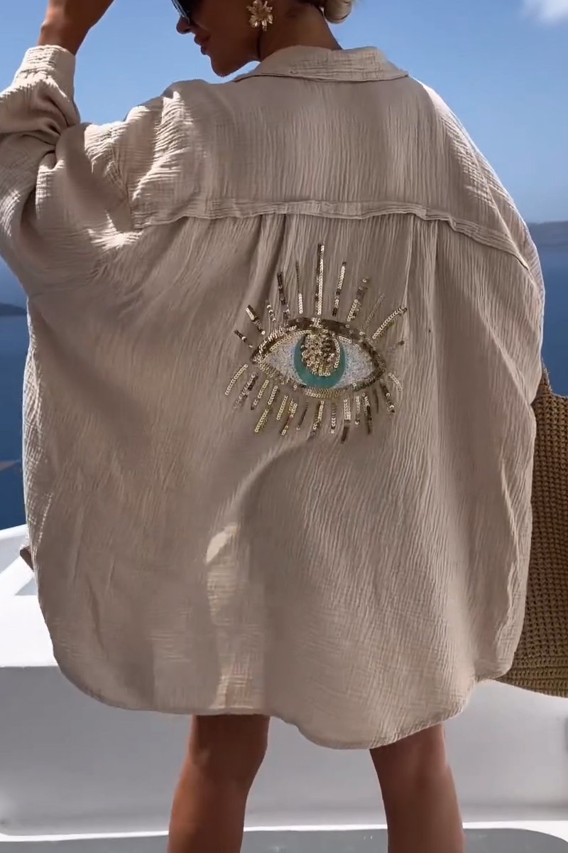 Camicia Occhio di Sofia | Ricamato con paillettes e simbolo del malocchio