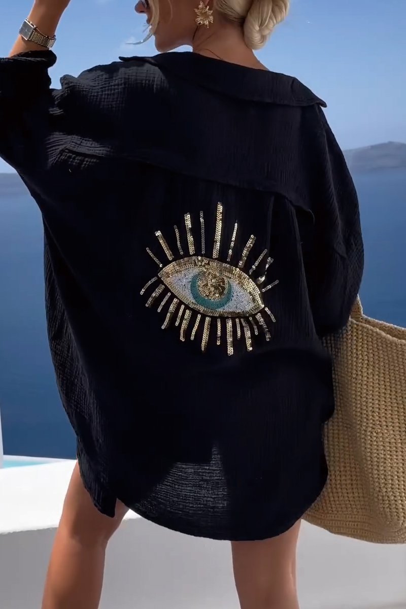 Camicia Occhio di Sofia | Ricamato con paillettes e simbolo del malocchio