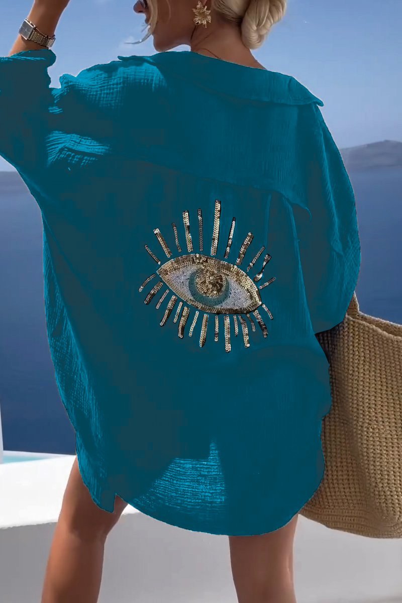 Camicia Occhio di Sofia | Ricamato con paillettes e simbolo del malocchio