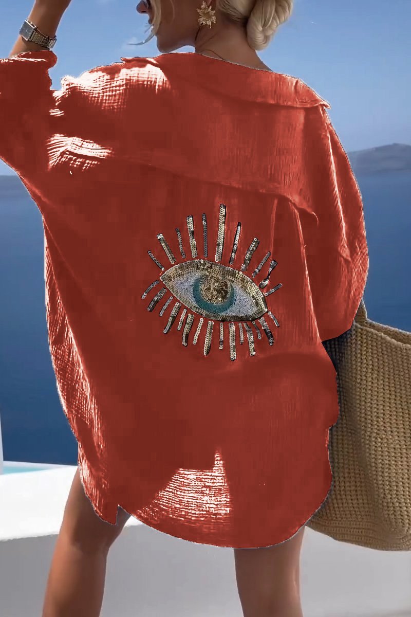 Camicia Occhio di Sofia | Ricamato con paillettes e simbolo del malocchio