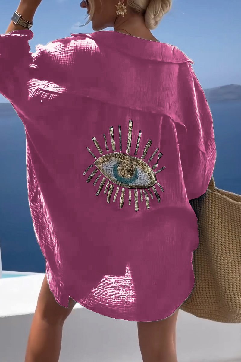 Camicia Occhio di Sofia | Ricamato con paillettes e simbolo del malocchio