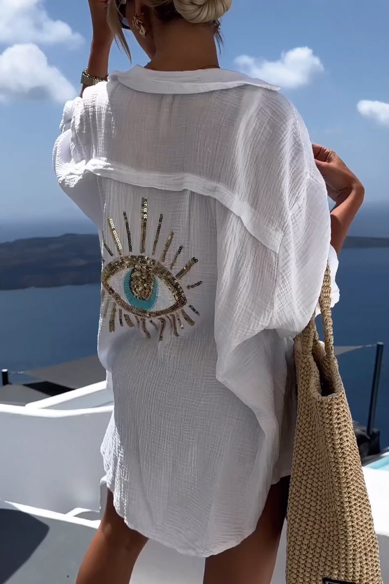 Camicia Occhio di Sofia | Ricamato con paillettes e simbolo del malocchio