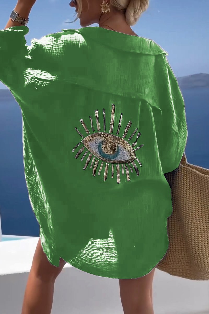 Camicia Occhio di Sofia | Ricamato con paillettes e simbolo del malocchio