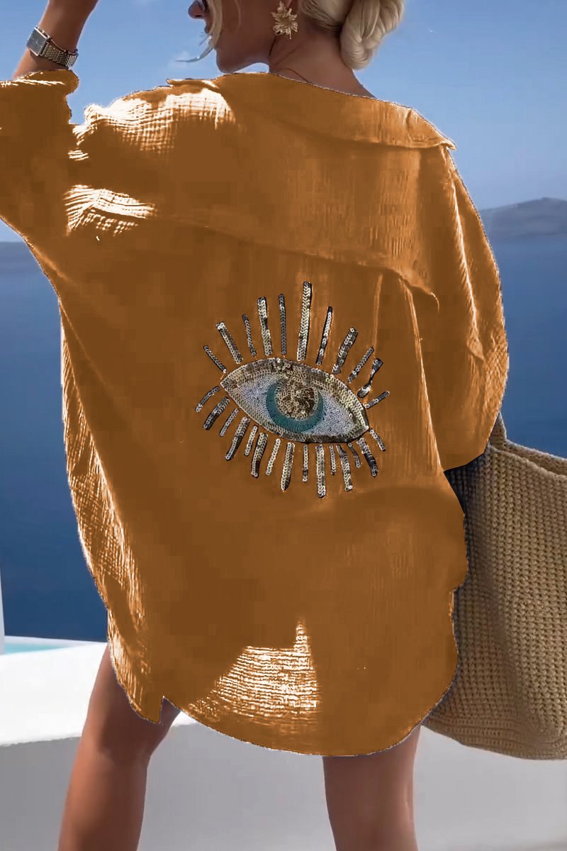 Camicia Occhio di Sofia | Ricamato con paillettes e simbolo del malocchio