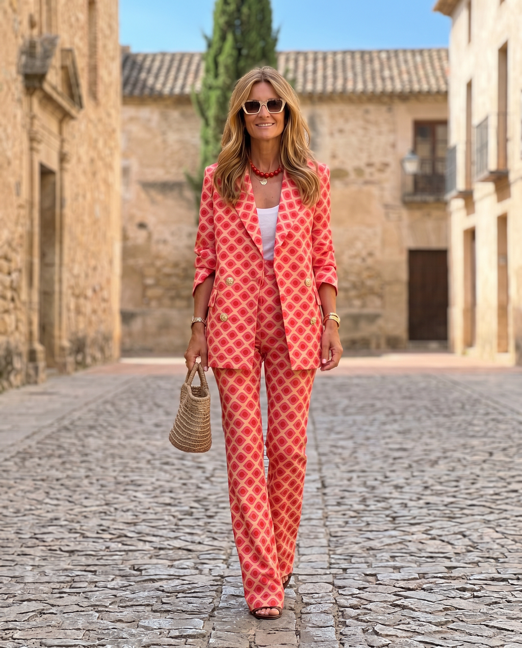 Corallo | Set con stampa geometrica
