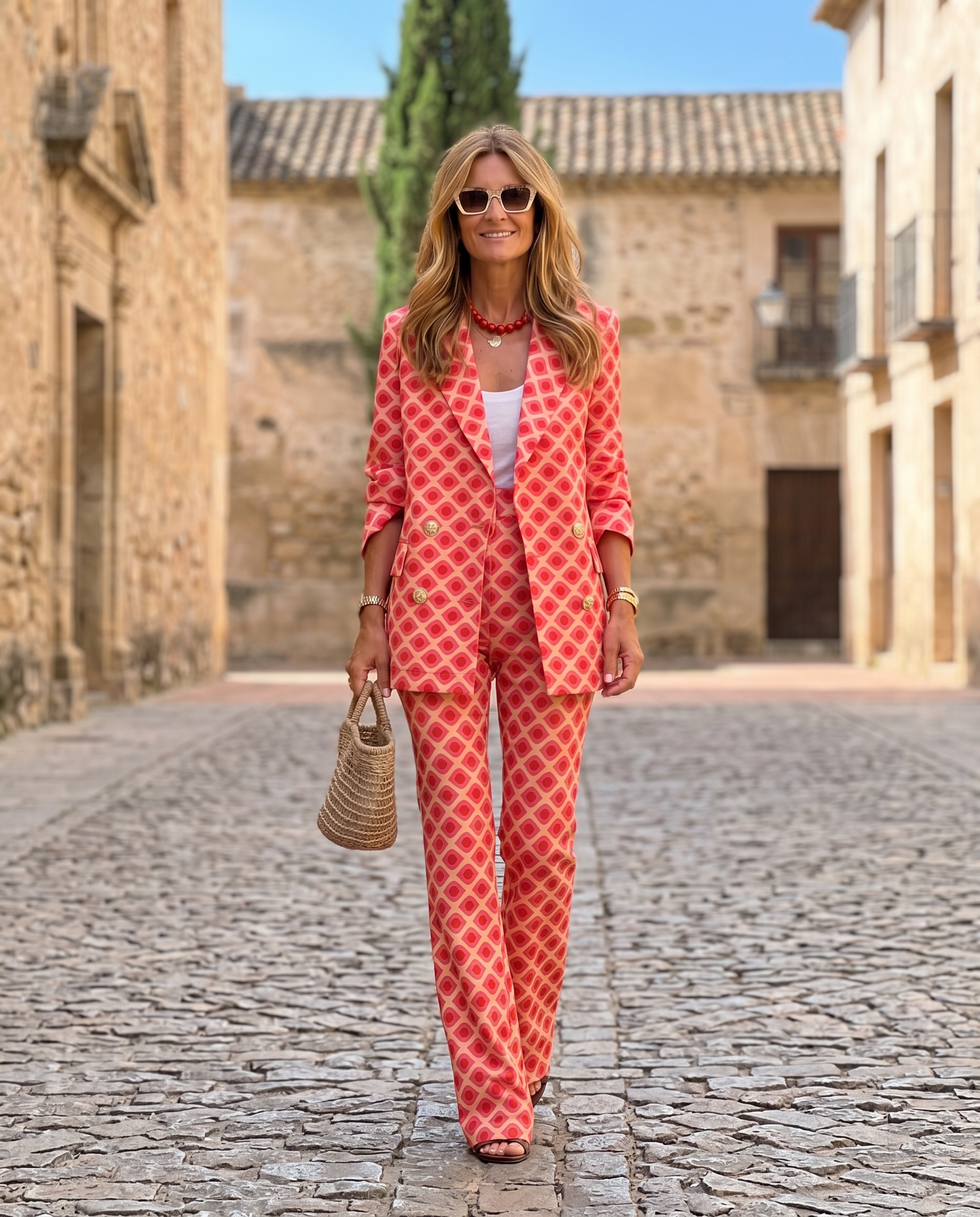 Corallo | Set con stampa geometrica