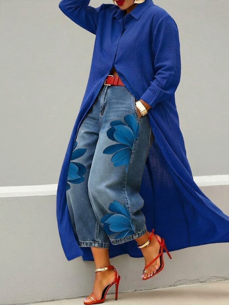 Daniella™ | Abito in lino e set di jeans floreali