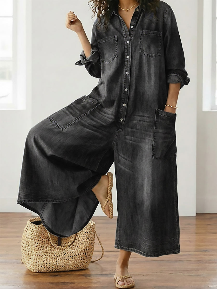 Diana™ | Tuta in denim vintage con bottoni