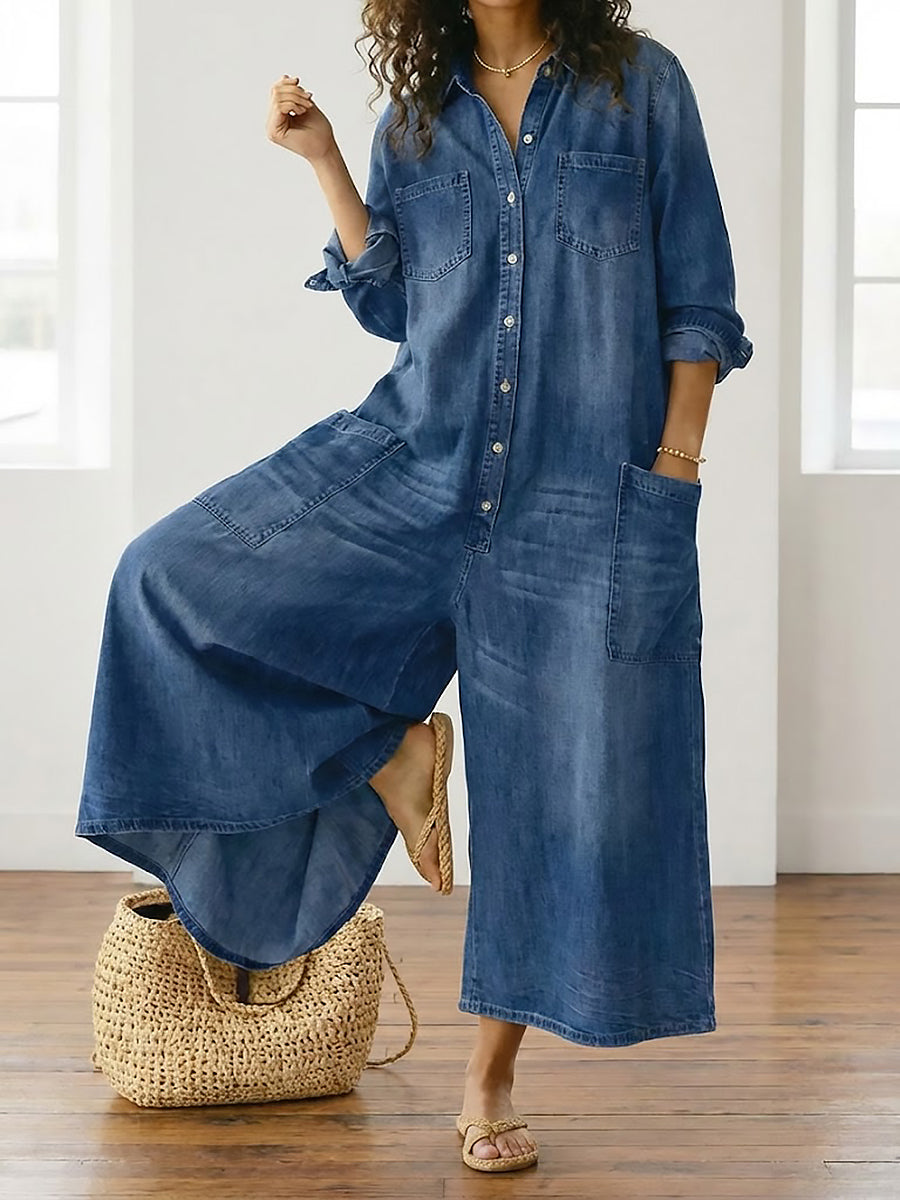 Diana™ | Tuta in denim vintage con bottoni