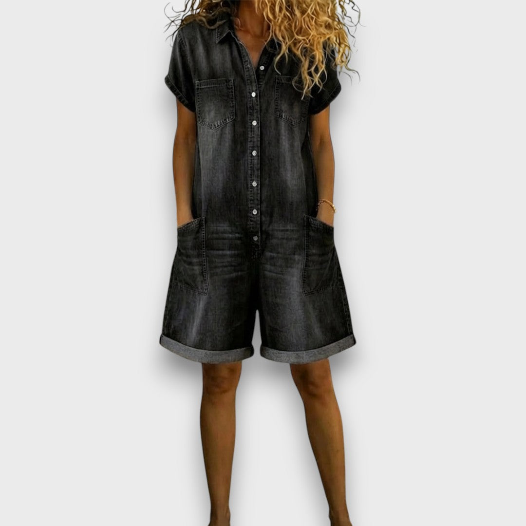 Joan™ | Peto corto de algodón efecto denim