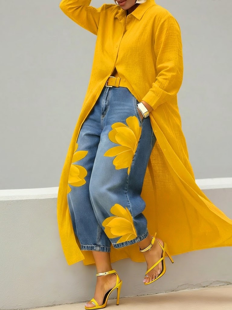 Daniella™ | Abito in lino e set di jeans floreali