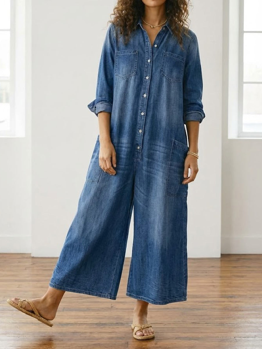 Diana™ | Tuta in denim vintage con bottoni